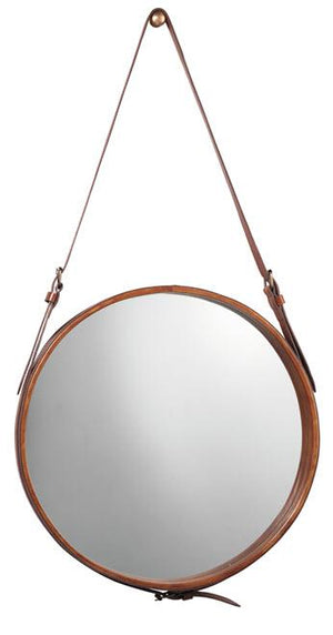 Jamie Young Small Round Mirror in Brown Leather