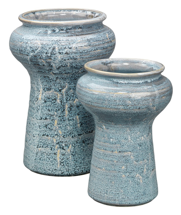 Jamie Young Snorkel Vases in Blue Reactive Glaze (Set of 2)