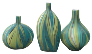 Jamie Young Stream Vessels in Green & Blue Striped Glass (set of 3)
