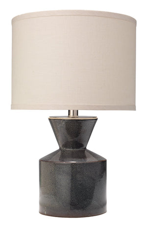 Jamie Young Berkley Table Lamp in Blue Ceramic with Small Drum Shade in White Linen