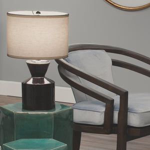 Jamie Young Berkley Table Lamp in Blue Ceramic with Small Drum Shade in White Linen