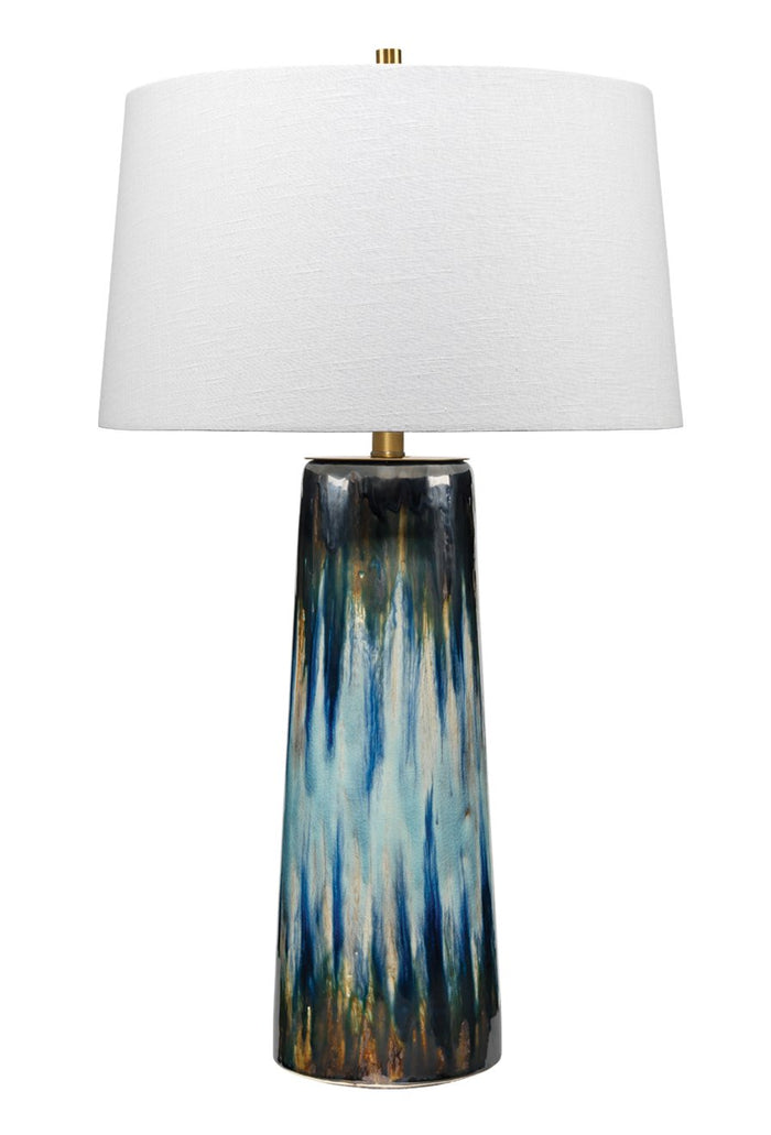Jamie Young Brushstroke Table Lamp in Aqua, Dark Blue & Metallic Ombre Reactive Glaze Ceramic