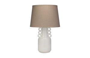 Jamie Young Circus Table Lamp in White Ceramic with Classic Cone Shade in Natural Linen