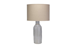 Jamie Young Dimple Carafe Table Lamp in Lilac Ceramic with Classic Drum Shade in Natural Linen