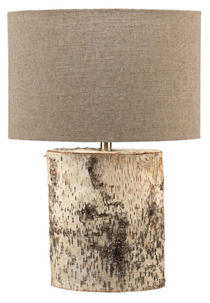 Jamie Young Forrester Table Lamp in Birch Veneer with Oval Shade in Natural Linen