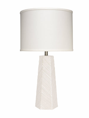 Jamie Young High Rise Table Lamp in Cream Ceramic with Drum Shade in Off White Linen