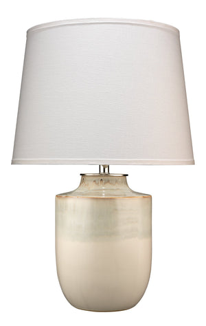 Jamie Young Lagoon Table Lamp in Cream Ceramic with Large Cone Shade in White Linen