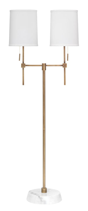 Jamie Young Minerva Twin Shade Floor Lamp in Antique Brass Metal & White Marble