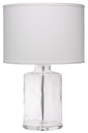Jamie Young Napa Table Lamp in Clear Hammered Glass with Classic Drum Shade in White Linen