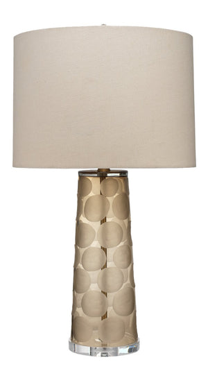 Jamie Young Pebble Table Lamp in Taupe Etched Glass with Drum Shade in Stone Linen