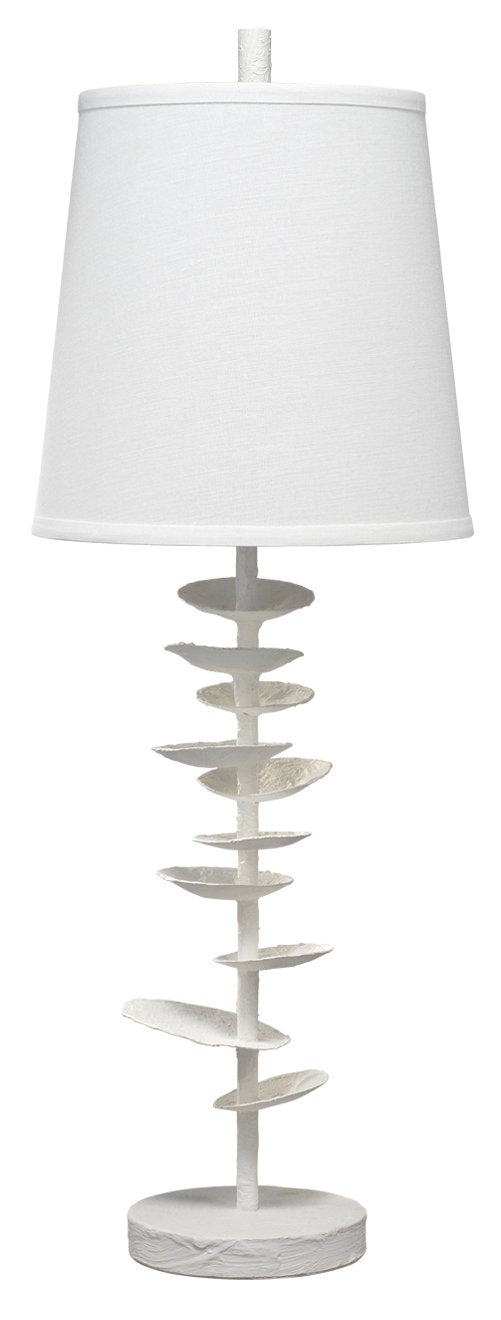 Jamie Young Petals Table Lamp in White Gesso with Cone Shade in Off White Linen