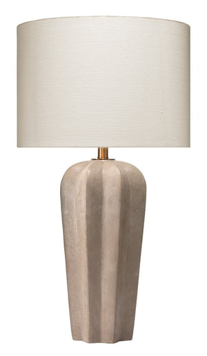 Jamie Young Regal Table Lamp in Grey Cement with Drum Shade in Off White Linen