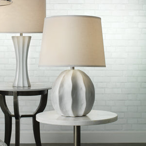 Jamie Young Urchin Table Lamp in Matte White with Large Cone Shade in White Linen