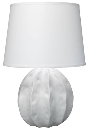 Jamie Young Urchin Table Lamp in Matte White with Large Cone Shade in White Linen