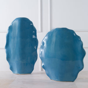 Uttermost Ruffled Feathers Blue Vases, S/2