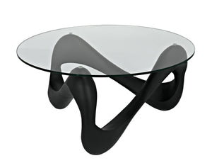 Noir Orion Coffee Table, Black Resin Cement with Glass