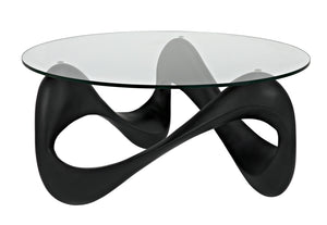 Noir Orion Coffee Table, Black Resin Cement with Glass
