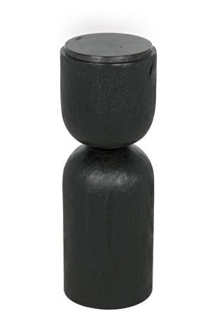 Noir Small Kudoros Side Table with Black Marble Top, Black Burnt
