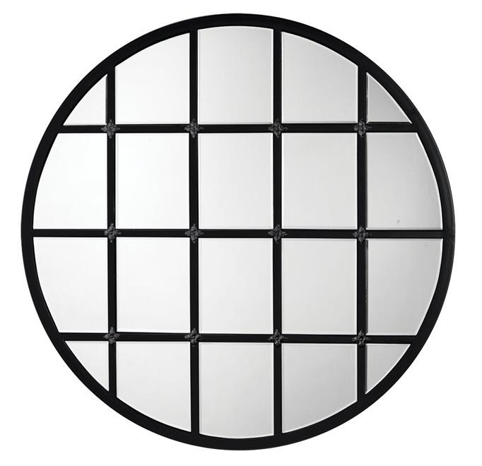 Jamie Young Round Metal Grid Mirror with Paned Beveled Glass