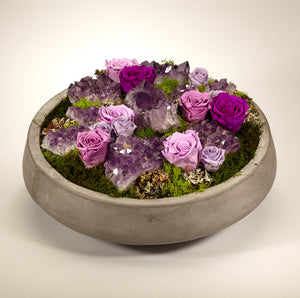 T&C Floral Company Preserved Roses in Large Concrete Bowl