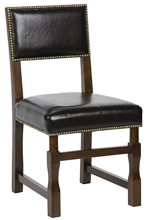 Noir Abadon Side Chair w/Leather, Distressed Brown