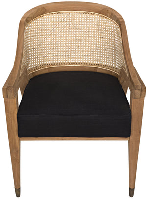 Noir Chloe Chair, Teak, Caning, and Black Cotton