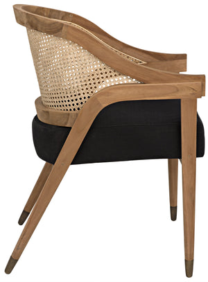 Noir Chloe Chair, Teak, Caning, and Black Cotton