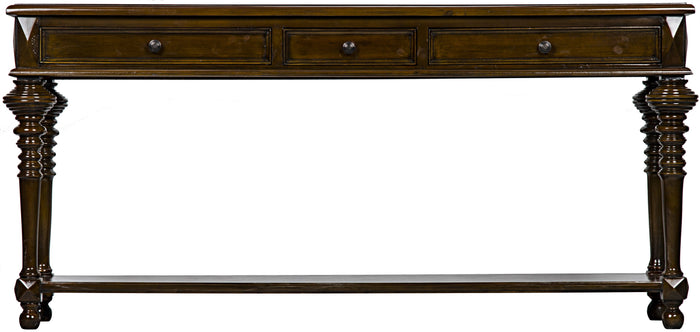 Noir Colonial Sofa Table, Distressed Brown