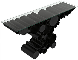 Noir Paradox Console, Black Metal with Glass Top
