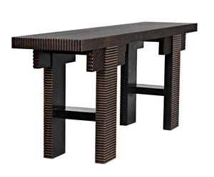 Noir Nabu Console, Hand Rubbed Black with Light Brown Trim