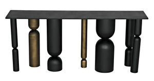 Noir Figaro Console, Black Metal and Aged Brass Finish