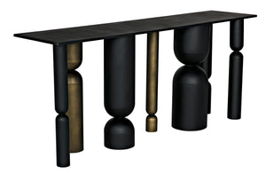 Noir Figaro Console, Black Metal and Aged Brass Finish