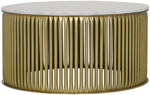 Noir Lenox Coffee Table, Antique Brass, Metal and Stone