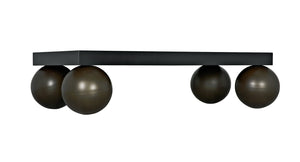 Noir Cosmo Coffee Table, Black Metal with Aged Brass Finish Legs