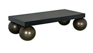 Noir Cosmo Coffee Table, Black Metal with Aged Brass Finish Legs