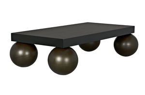 Noir Cosmo Coffee Table, Black Metal with Aged Brass Finish Legs