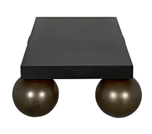 Noir Cosmo Coffee Table, Black Metal with Aged Brass Finish Legs