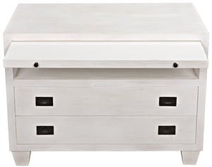 Noir 2-Drawer Side Table with Sliding Tray, White Wash