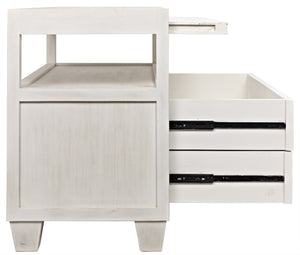 Noir 2-Drawer Side Table with Sliding Tray, White Wash