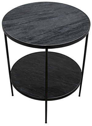 Noir Rivoli Side Table, Black Steel with Marble