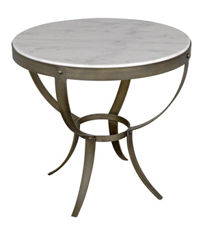 Noir Byron Side Table, Aged Brass Finish with White Marble
