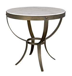 Noir Byron Side Table, Aged Brass Finish with White Marble