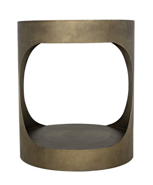 Noir Eclipse Round Side Table, Metal with Aged Brass Finish