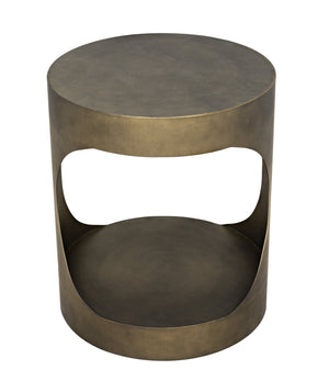 Noir Eclipse Round Side Table, Metal with Aged Brass Finish