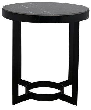 Noir Parker Side Table, Black Steel with Black Marble