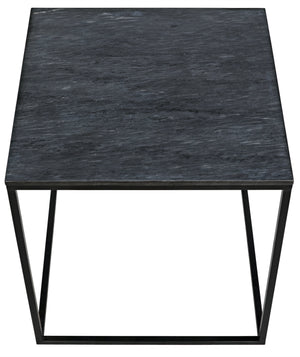 Noir Landon Side Table, Black Metal with Marble