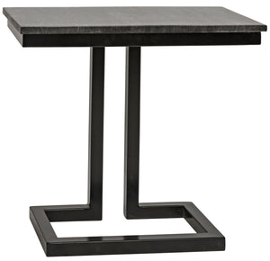 Noir Alonzo Side Table, Black Metal with Marble