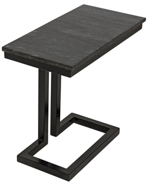 Noir Alonzo Side Table, Black Metal with Marble