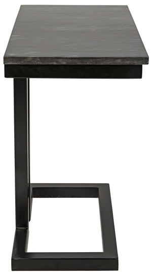 Noir Alonzo Side Table, Black Metal with Marble