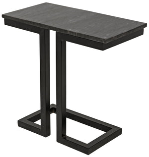 Noir Alonzo Side Table, Black Metal with Marble